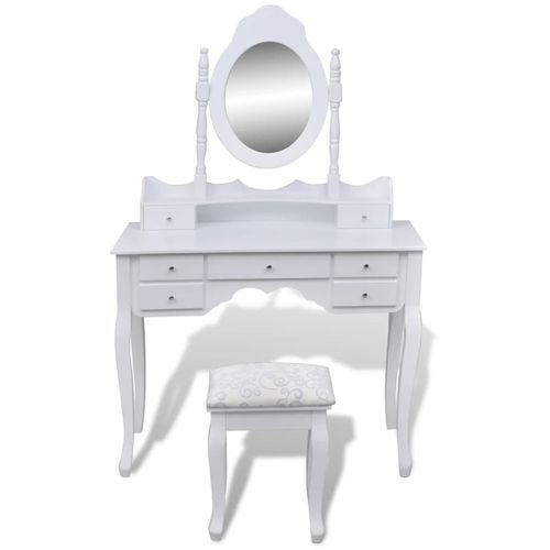 Toaletni stol s ogledalom i stolicom 7 ladica bijeli slika 21