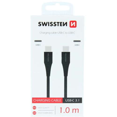 SWISSTEN kabel USB-C/USB-C, 3A, 1m, crni slika 1