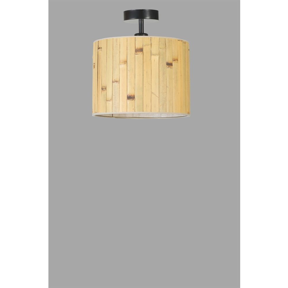 Elegantni Bambu 02 Plafonjer sa Abažurom u Boji Hrasta i Crnom Metalnom Strukturom slika 5