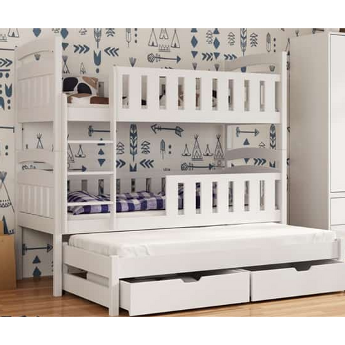 Drveni dječji krevet na kat Anatol s tri kreveta i ladicom - bijeli - 180*80 cm slika 2