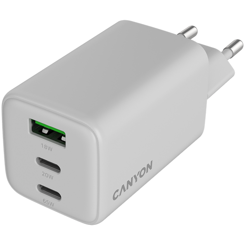 CANYON charger CU65ACC GaN 65W 2xPD 1xQC EU White slika 4