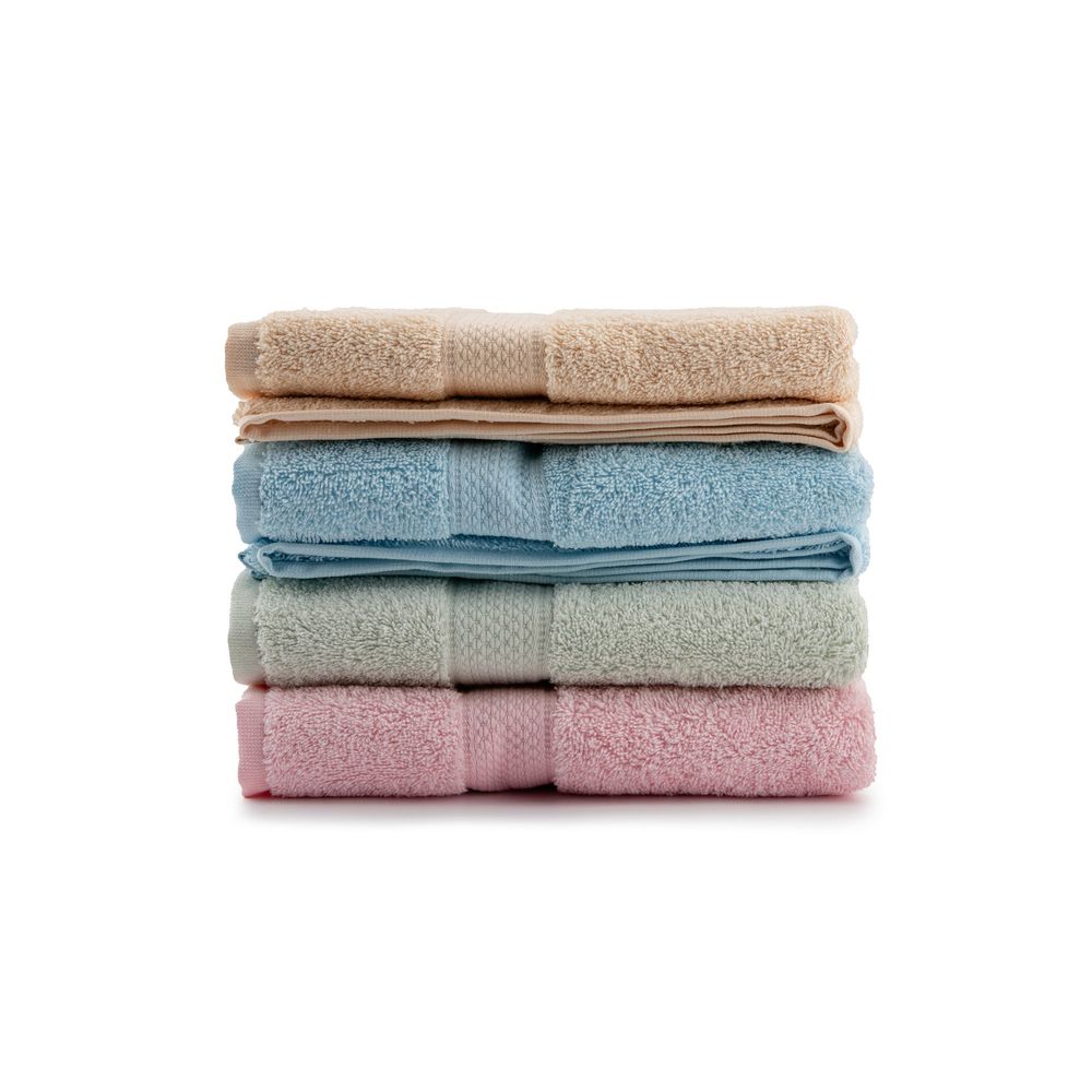 Set Ručnika u Pastelnim Bojama (4 Komada) - Stil 3, Svijetlo Roza, Vodena Zelena, Šampanjac, Svijetlo Plava slika 2