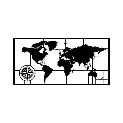 Wallity Metalna zidna dekoracija, World Map Metal Decor 7 - Black slika 1