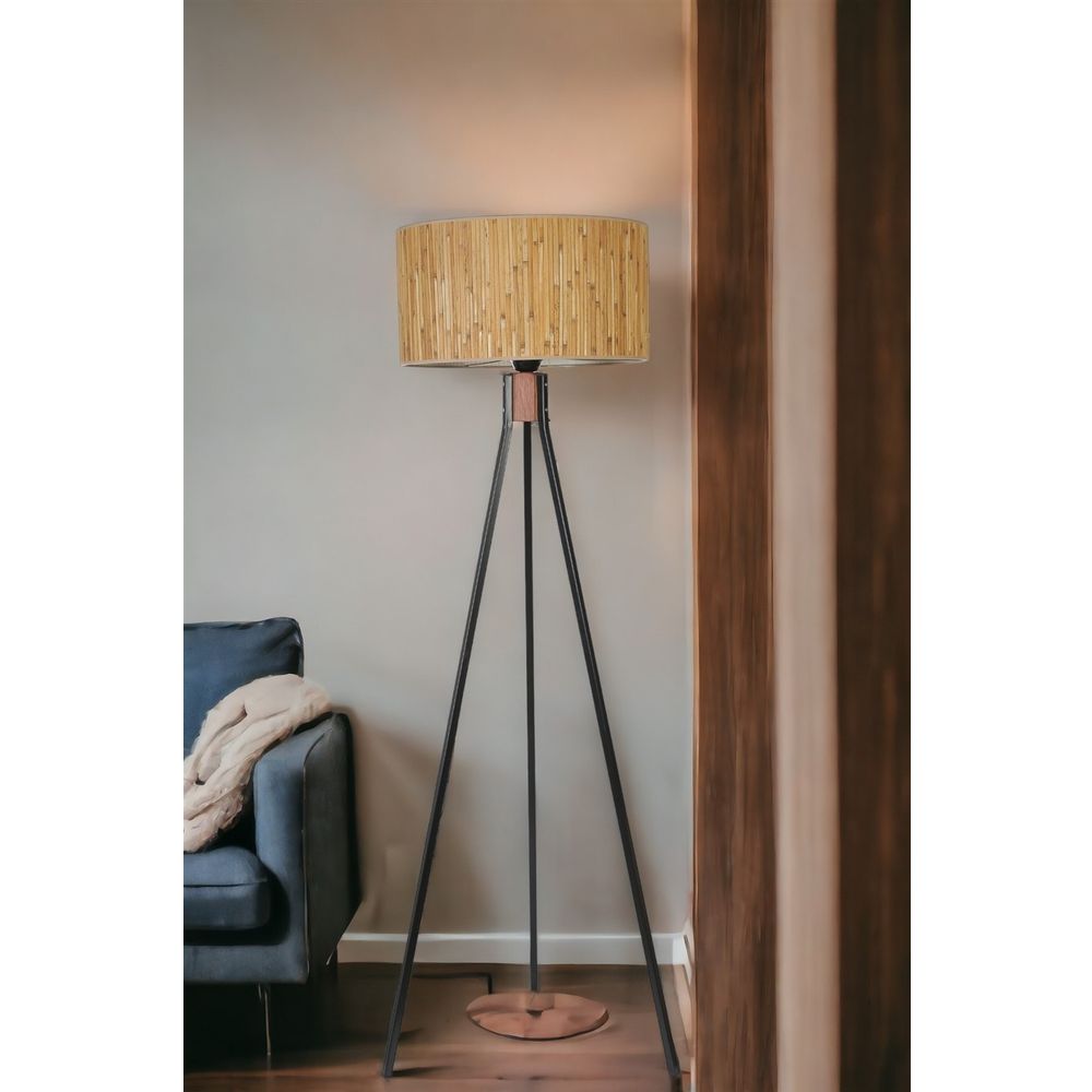 Fısco Tripod Crni Lambader sa Bambu Abajur slika 3