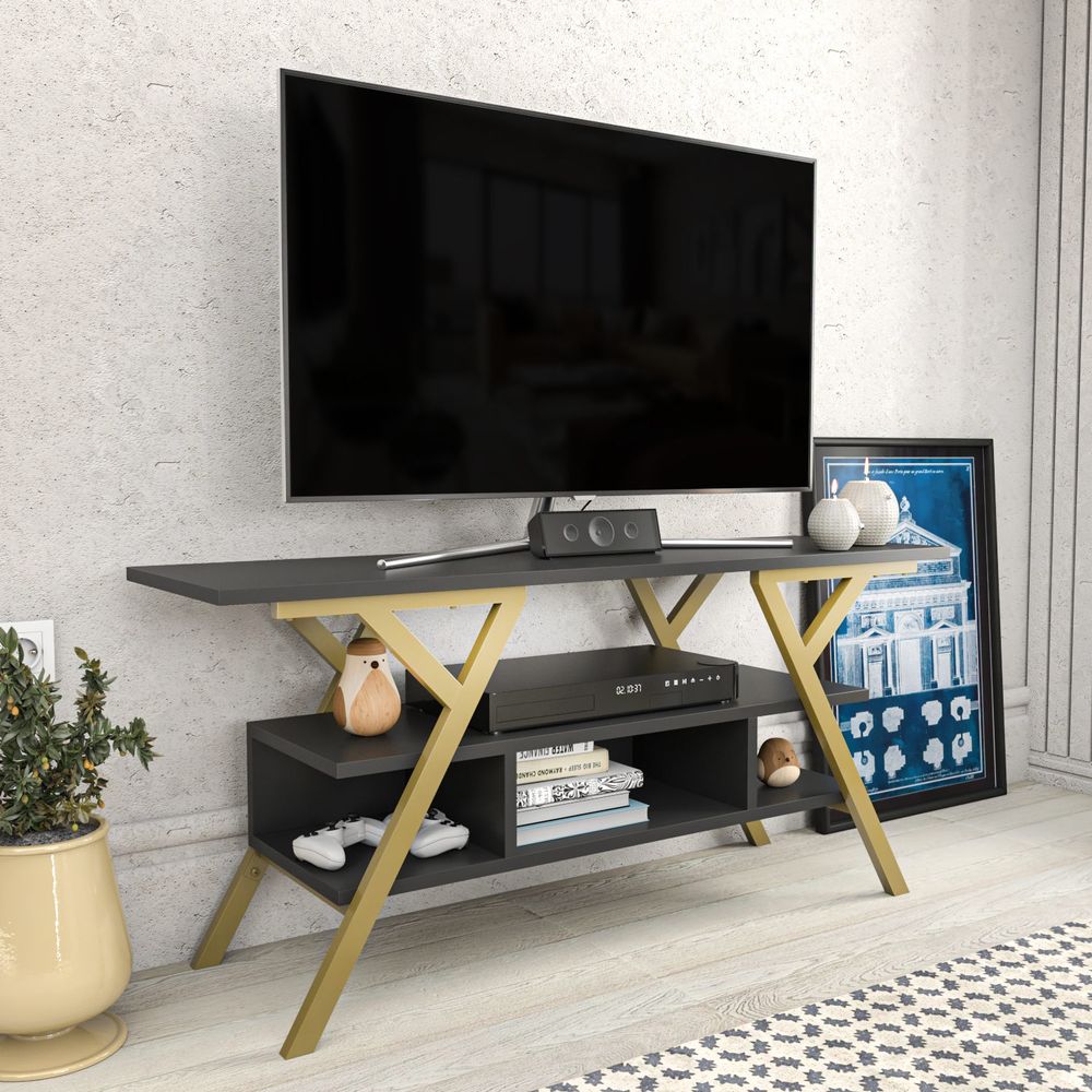 TV Stalak Minerva u Zlatnoj i Antracitnoj Boji slika 2