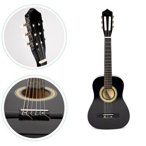 Ecotoys dječja drvena gitara sa 6 žica crna slika 4