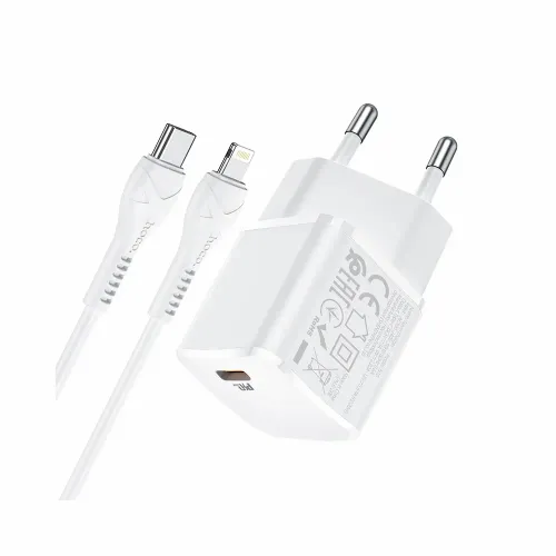 HOCO putni punjač Type C + kabel za iPhone Lightning 8-pin Power Delivery 20W Starter N10 bijeli slika 5