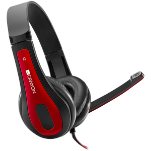 CANYON HSC-1 basic PC headset with microphone, combined 3.5mm plug, leather pads, Flat cable length 2.0m, 160*60*160mm, 0.13kg, Black-red