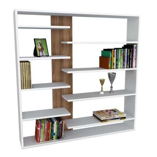 Woody Fashion Polica za knjige, Bijela boja Orah, Handy - White , Walnut slika 2