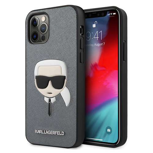 Maska Karl Lagerfeld Hc PU Saffiano Head za iPhone 12 Pro Max 6.7 srebrna (KLHCP12LSAKHSL) slika 1