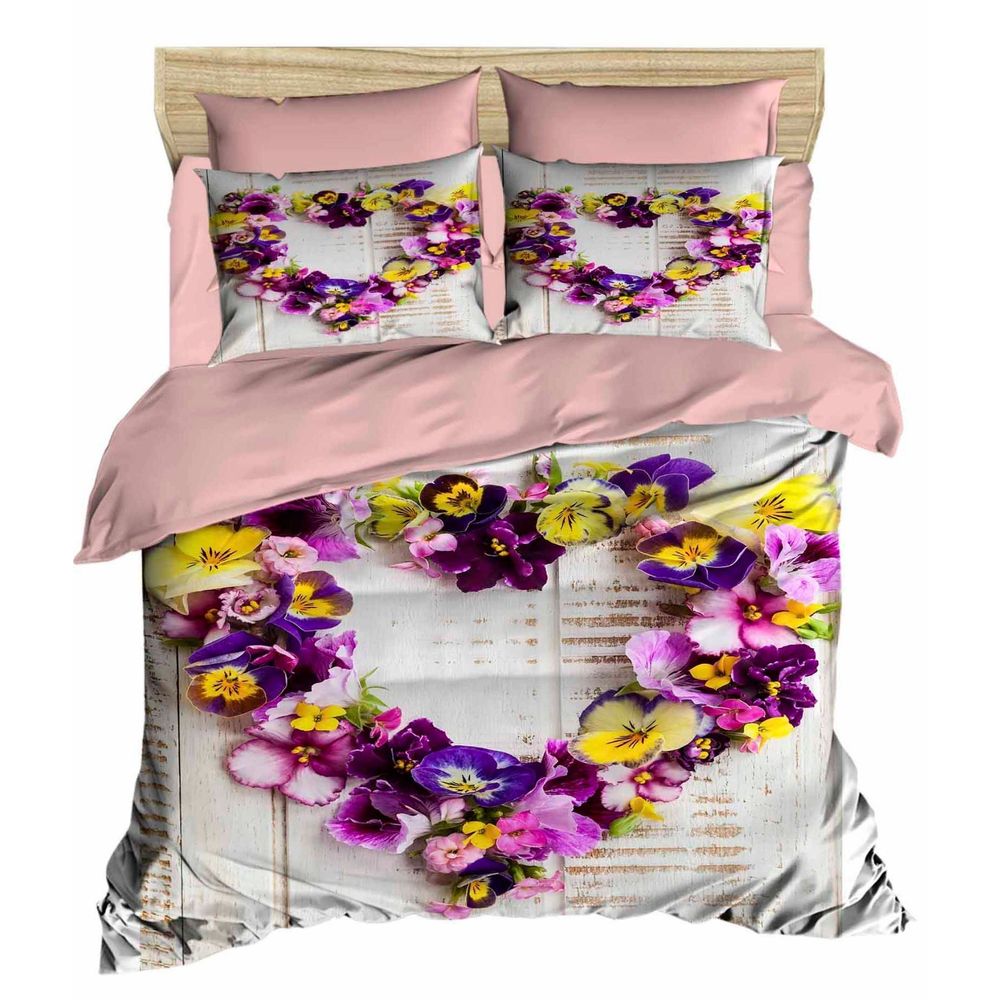 Set Posteljine Double Duvet 186 u Bijeloj, Ljubičastoj, Žutoj i Losos Boji slika 1