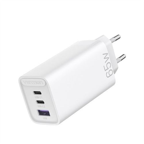 Vention 3-port USB (C C A) GaN Charger (65W 30W 30W) EU-Plug, White slika 1