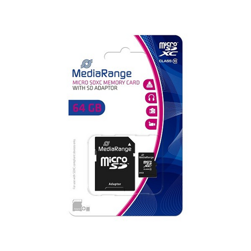 MEM. KARTICA microSDXC 64GB MEDIARANGE + SD adapter C10 MR955 slika 1