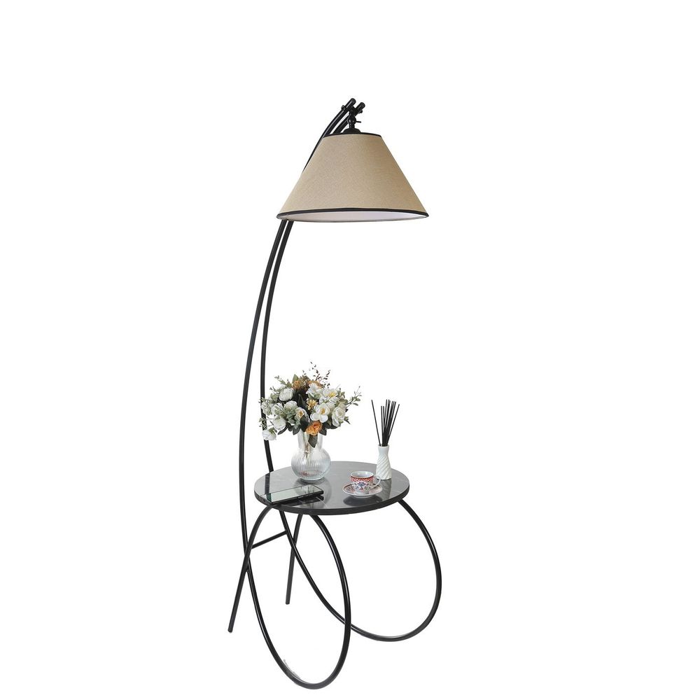 Podna lampa Güler – crno-cream abajur na metalnom stalku slika 2