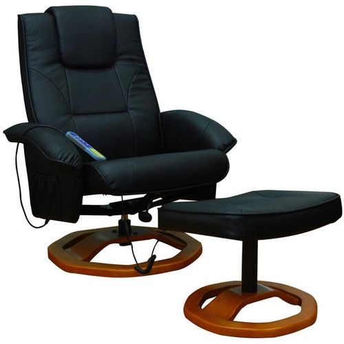 Masažna fotelja s osloncem od umjetne kože crna slika 2