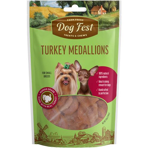 Dog Fest Turkey Medallions, Small breed, poslastica za pse malih pasmina s puretinom, 55 g slika 1
