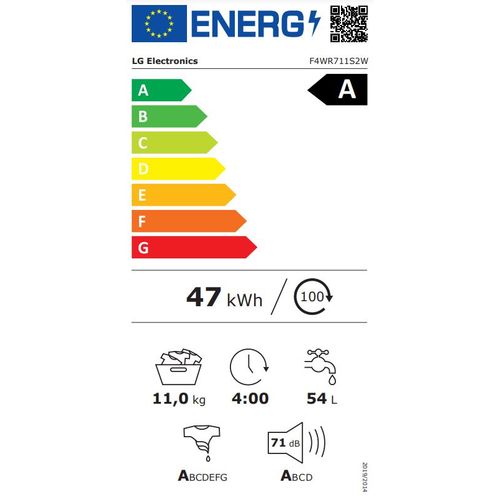 LG F4WR711S2W Veš mašina sa parom, 11kg, 1400rpm, AI DD™ tehnologija, TurboWash™360, WiFi Funkcija slika 16