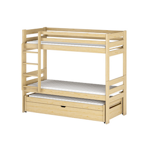 Drveni dječji krevet na kat Lessi s tri kreveta i spremištem - svijetlo drvo - 190/200*90 cm