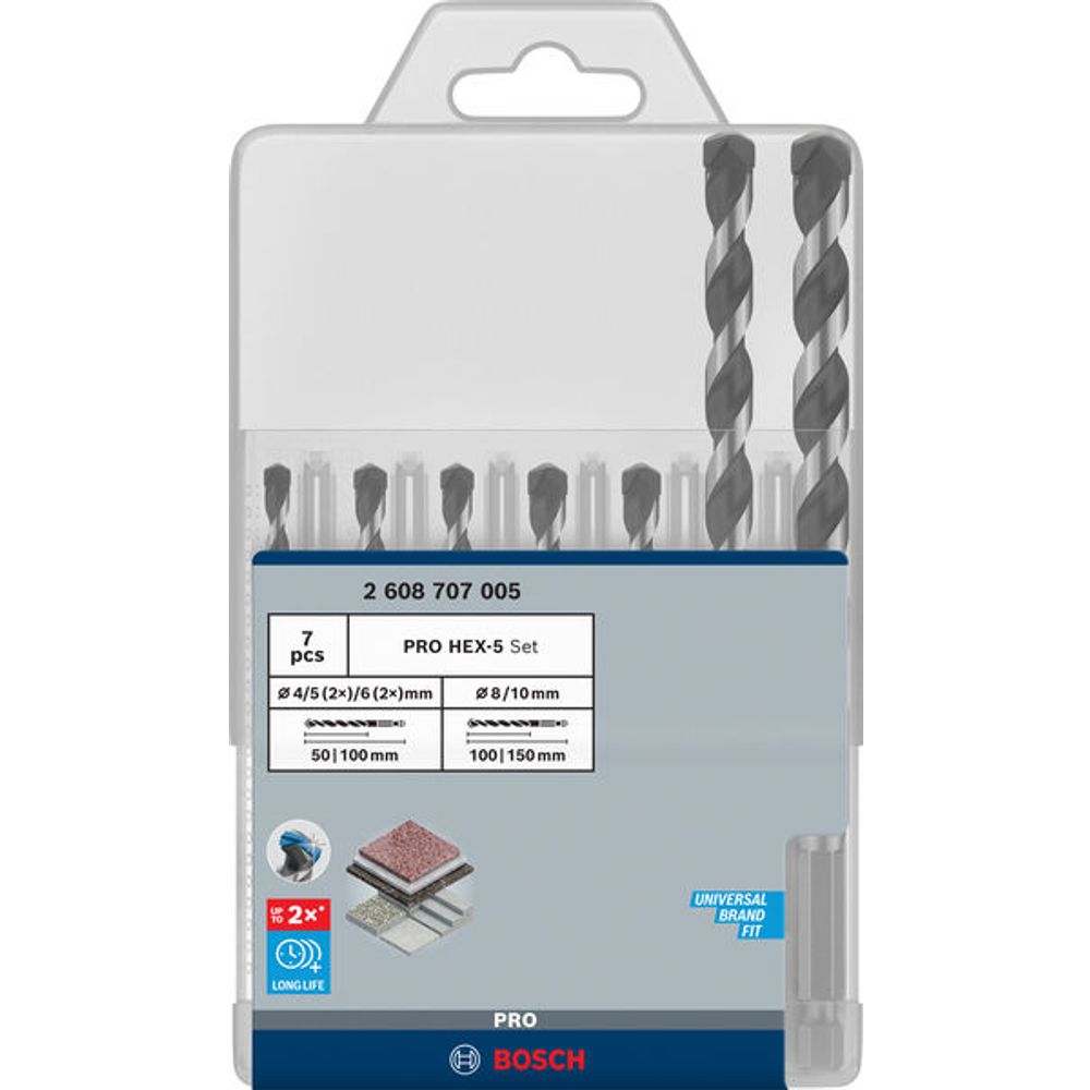 Bosch professional Set svrdla PRO HEX-5, 4 x 100, 5 x 100, 5 x 100, 6 x 100, 6 x 100, 8 x 150, 10 x 150 mm, 7 kom. slika 1