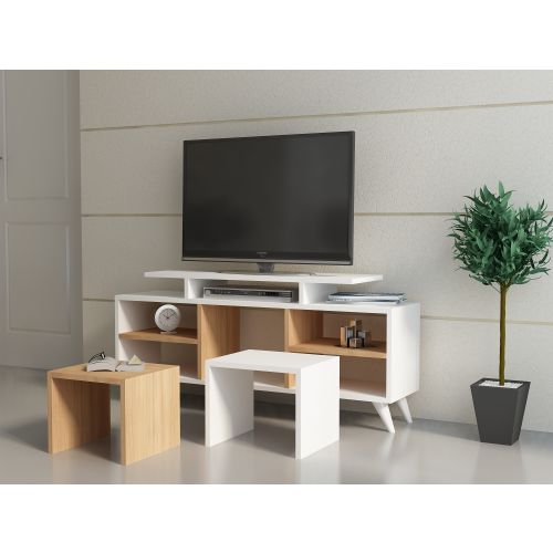 Kutay - White, Teak WhiteTeak TV Unit slika 2