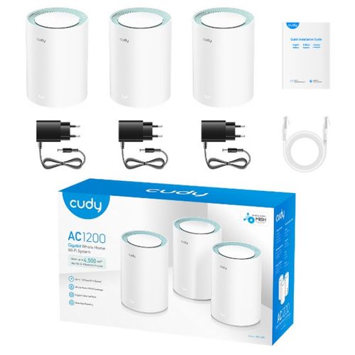 Cudy M1300 3-pack AC1200 Dual Band 2.4Ghz+5Ghz WiFi MESH, GiGABIT, 4x Antena 16MB/128DDR, 16/128mb slika 4