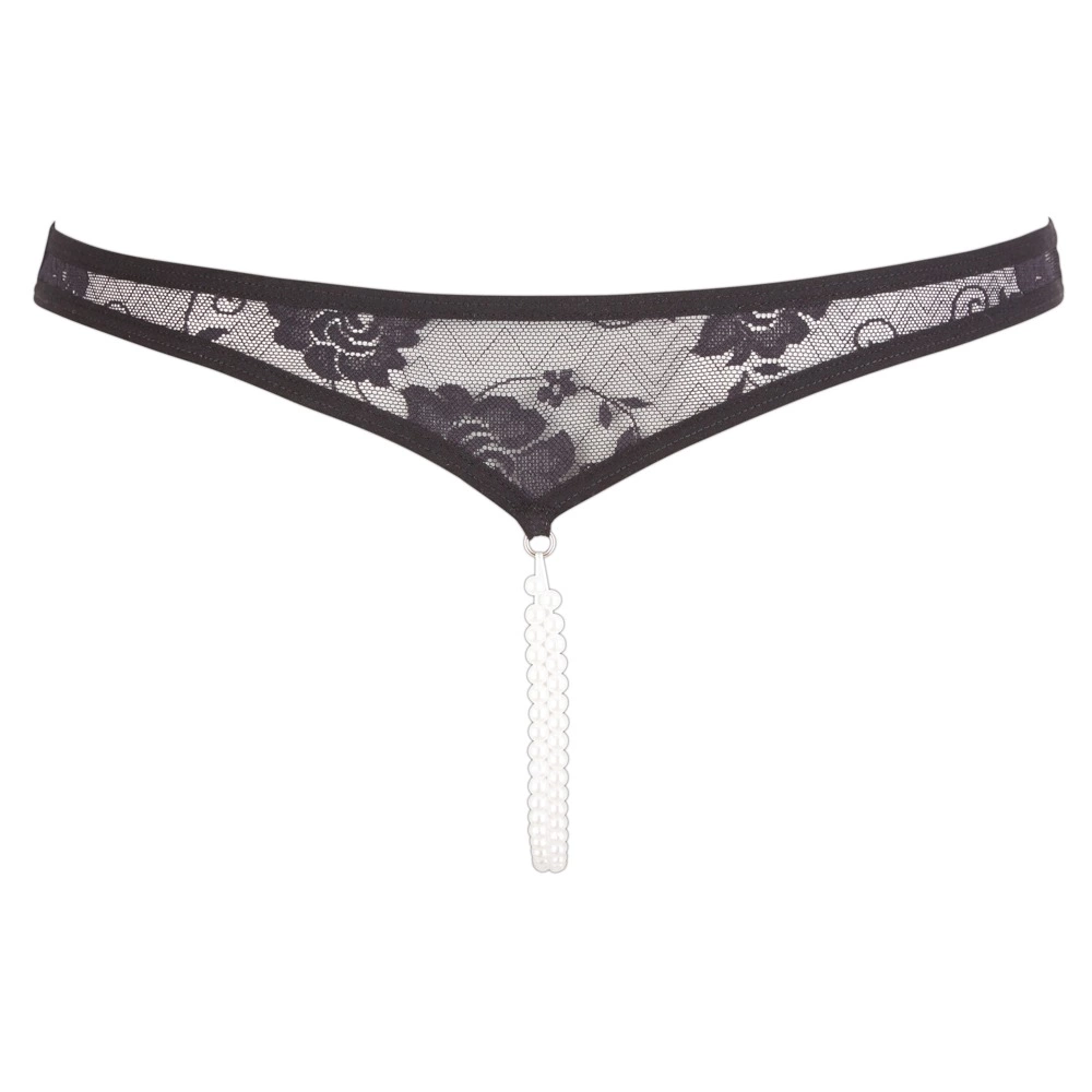 Cottelli DONJE RUBLJE Lace String Pearls black M slika 7