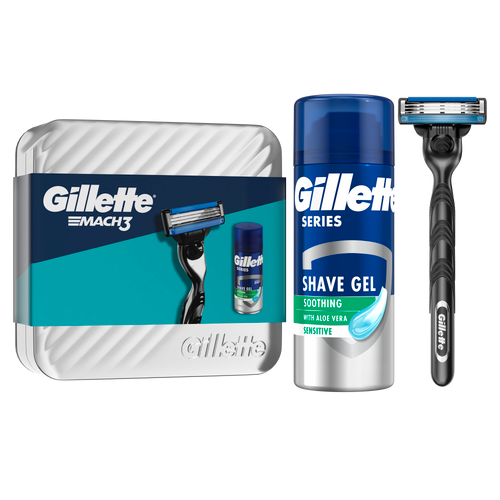 Gillette Mach 3 brijač + Series Gel 75ml sa metalnom kutijom slika 2