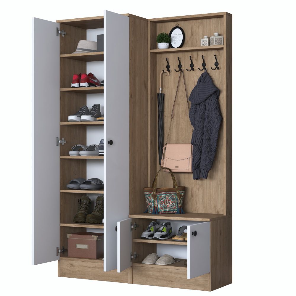 Hall Stand P6 - M11 - 2389, Boje / nijanse orah, bijela slika 12