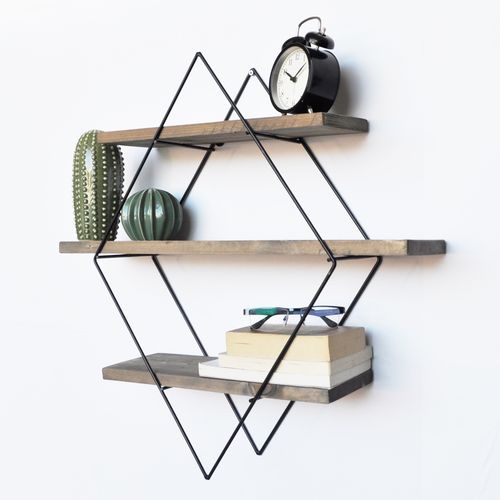 WR007 Walnut
Black Decorative Wooden Wall Shelf slika 6