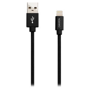 CANYON MFI-3 Charge &amp; Sync MFI braided cable with metalic shell, USB to lightning, certified by Apple, cable length 1m, OD2.8mm, Black