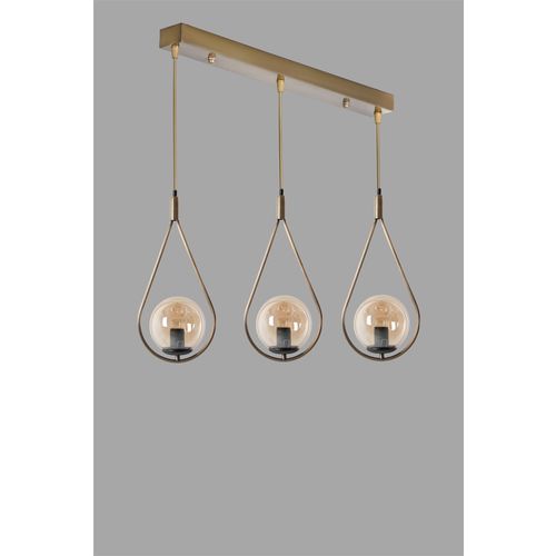 Damla 3 Lü Sıralı Bal Camlı Eskitme Sarkıt Copper Chandelier slika 3