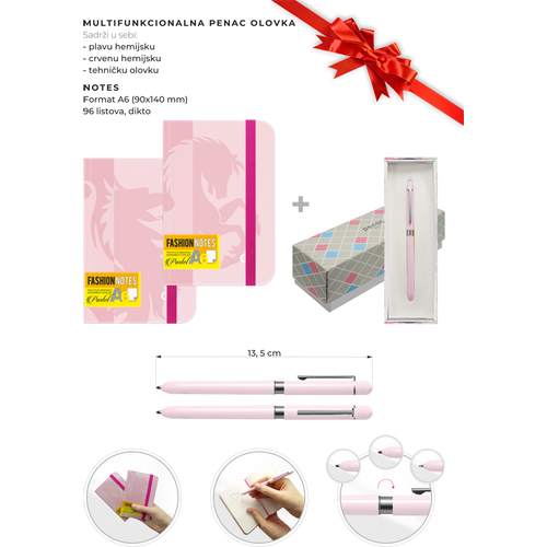 Set Olovka Penac Multi Pink I Notes Fashion Pastel A6/96 slika 1
