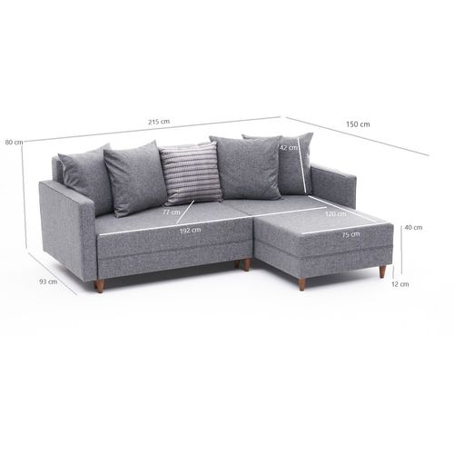 Aydam Right - Grey Grey Corner Sofa-Bed slika 7