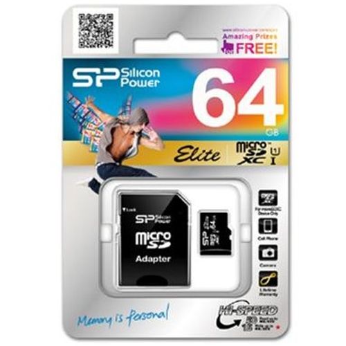 Silicon Power SP064GBSTXBU1V10SP MicroSD 64GB, Elite, SDXC, UHS-I U1 Class 10, Read up to 100MB/s, Full HD, w/SD Adapter slika 3