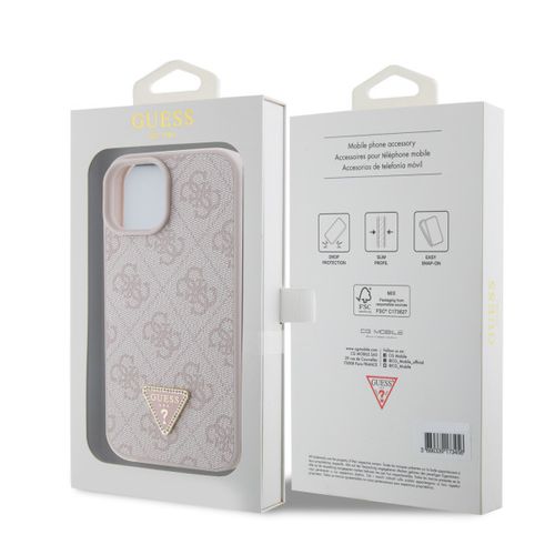 GUESS maska za iPhone 15 LEATHER 4G TRIANGLE STRASS PINK slika 2