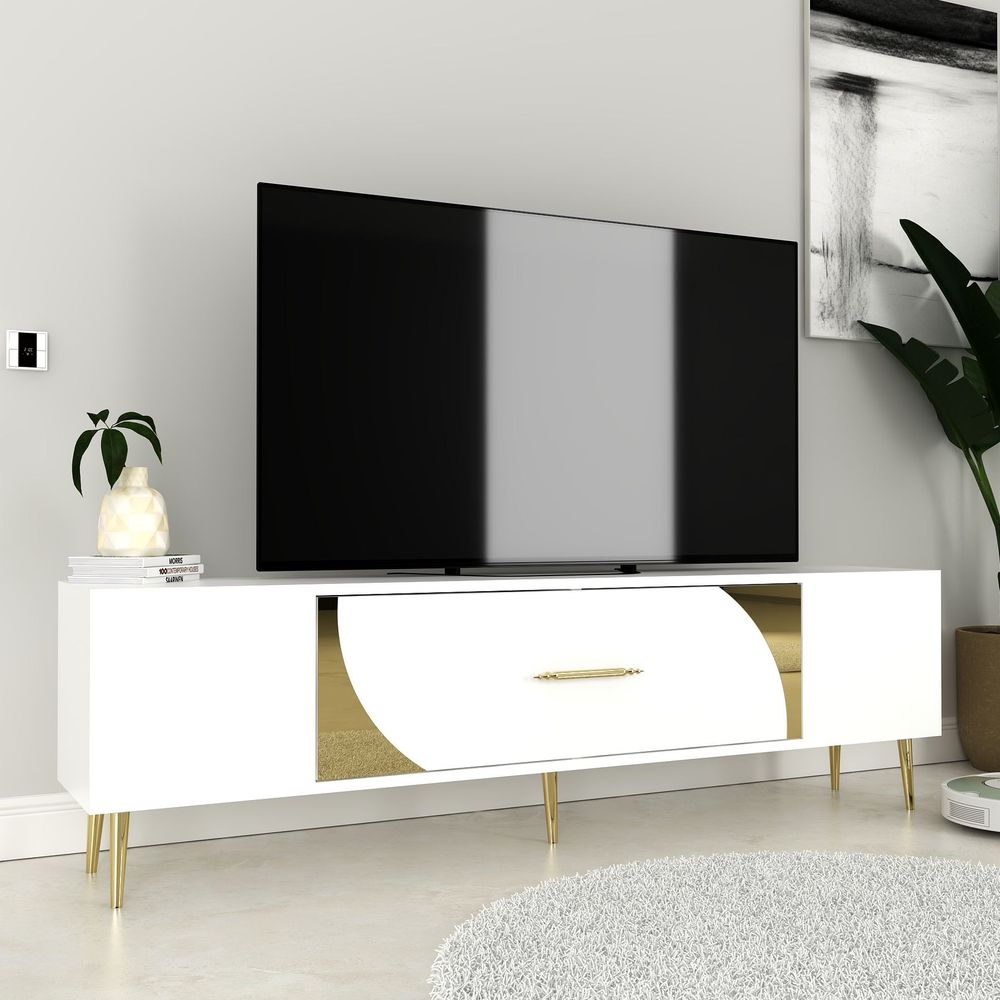 TV stalak Dekop2 u bijeloj i zlatnoj boji slika 2