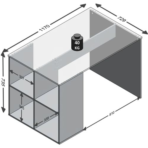 FMD radni stol s bočnim policama 117 x 72,9 x 73,5 cm bijeli slika 8