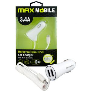 Maxmobile auto adapter usb duo cc-d016 3.4a + micro usb bijeli