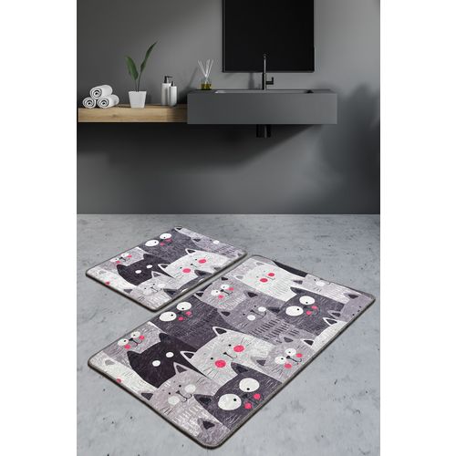 Meow - Grey Multicolor Bathmat Set (2 Pieces) slika 1