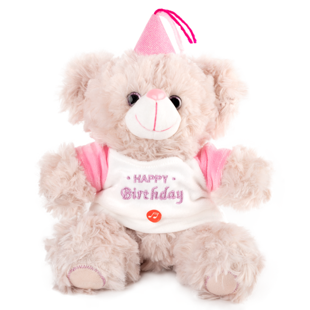 AMEK Plišana igračka Muzički medo Happy Birthday 23cm, Rozi slika 1