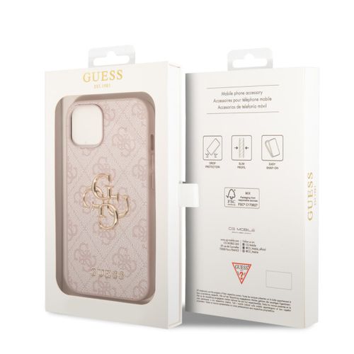 GUESS maska za iPhone 15 LEATHER 4G METAL LOGO PINK slika 2