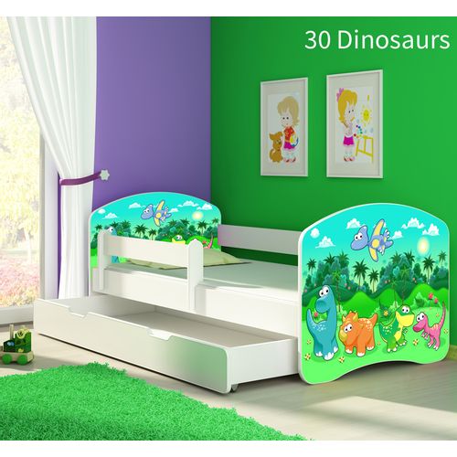 Dječji krevet ACMA s motivom, bočna bijela + ladica 160x80 cm - 30 Dinosaurs slika 1