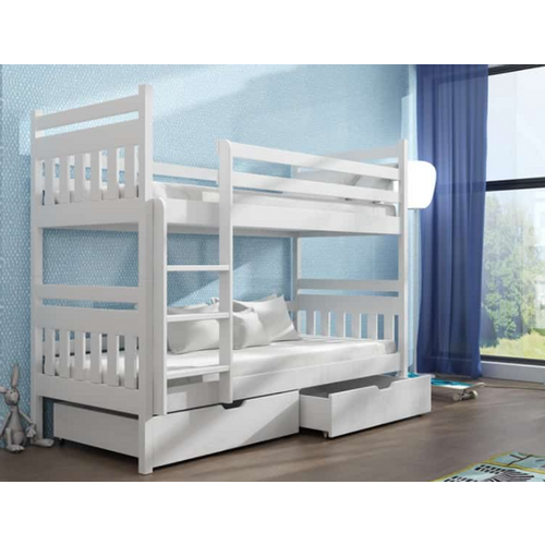 Drveni dečiji krevet na sprat Adas s fiokom - bijeli - 190x90 cm slika 1