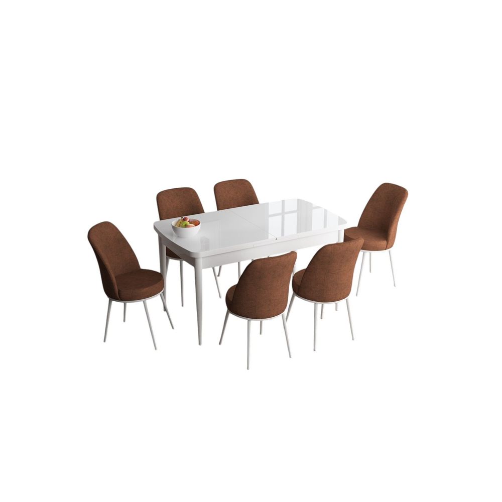 Proširivi set trpezarijskog stola i stolica (7 komada) Han u bojama: bijela, crvena slika 2