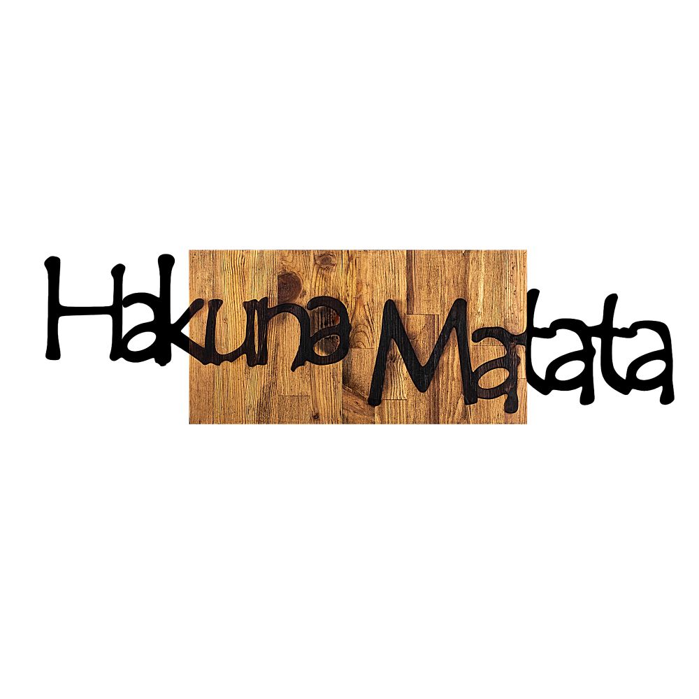 Hakuna Matata 4 Black Light Walnut Dekorativni Drveni Zidni Ukras slika 4