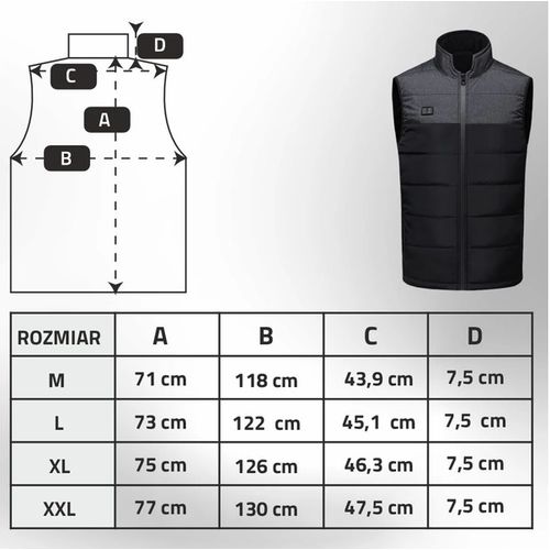 MANTA grijani prsluk sa 9 zona grijanja, XL, crni MKG03 slika 7