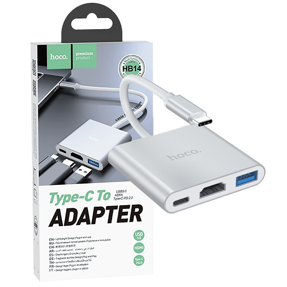 hoco. Konverter USB HUB type C to USB3.0/HDMI/PD - HB14 Easy use slika 1