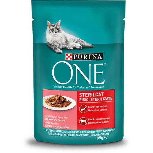 Purina ONE Sterilcat Adult vrećice za mačke, mini fileti s lososom i mrkvom u umaku, 85 g slika 1