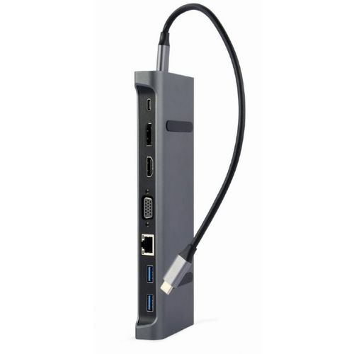 A-CM-COMBO9-02 Gembird USB type-C 9-u-1 adapter Hub3.0 + HDMI + DisplayPort + VGA + PD + LAN A slika 1