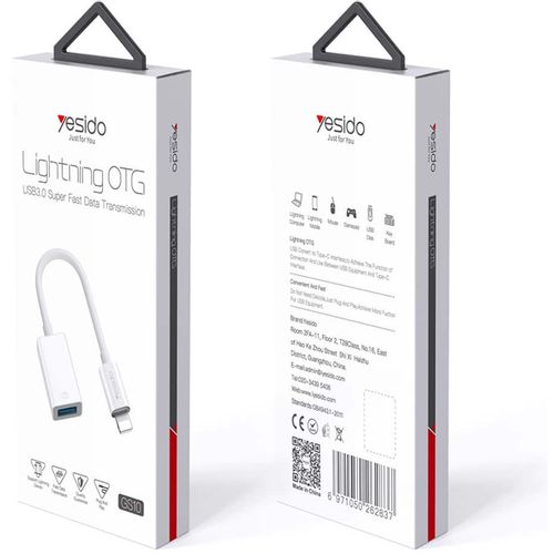 Yesido - OTG kabelski adapter (GS10) - Lightning na USB- Plug & Play- 5Gbps - bijeli slika 6